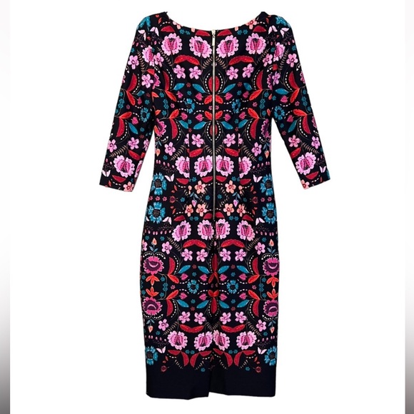 Eliza J Floral Midi Quarter Sleeve Sheath Dress sz 8 - Picture 7 of 9